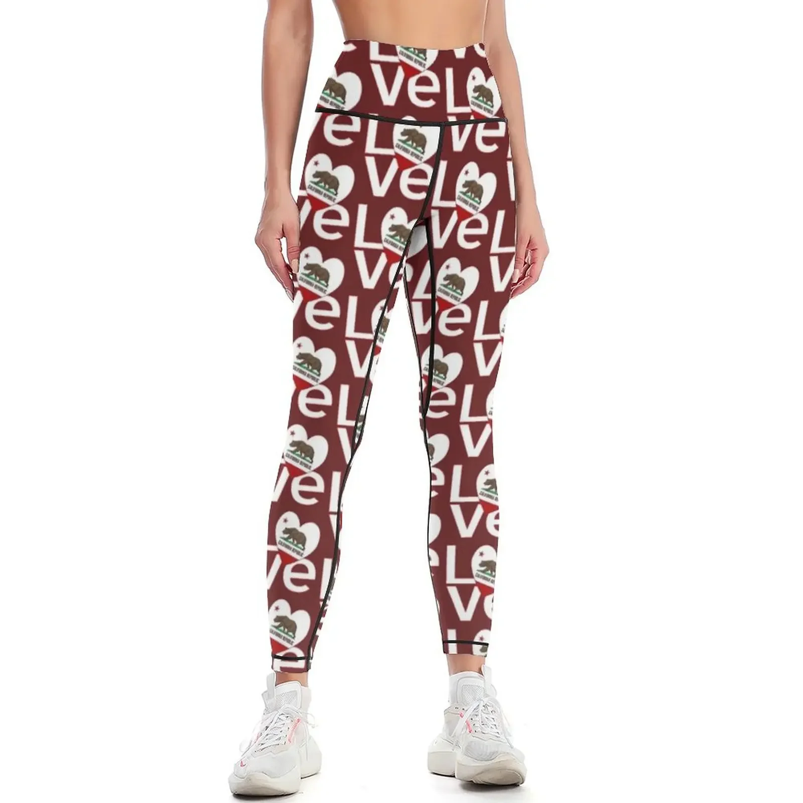 Yoga Fitness California - Rood-witte California LOVE Leggings Dames high