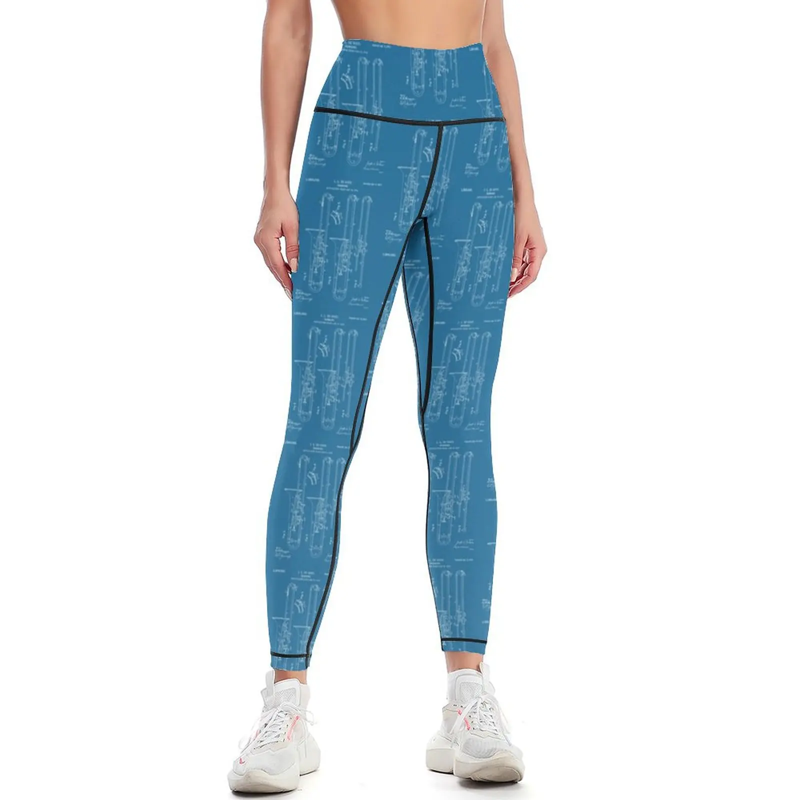 Yoga Fitness Drawing - Trombone Patent Drawing - Witte Leggings