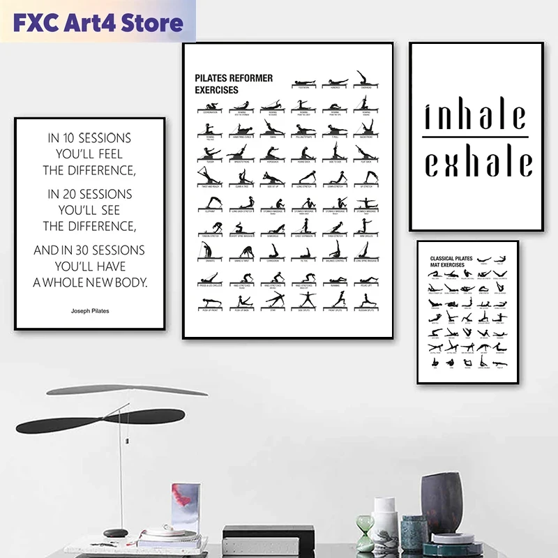 Yoga Fitness Pilates - Frameloze Pilates Workout Grafiek Poster Canvas